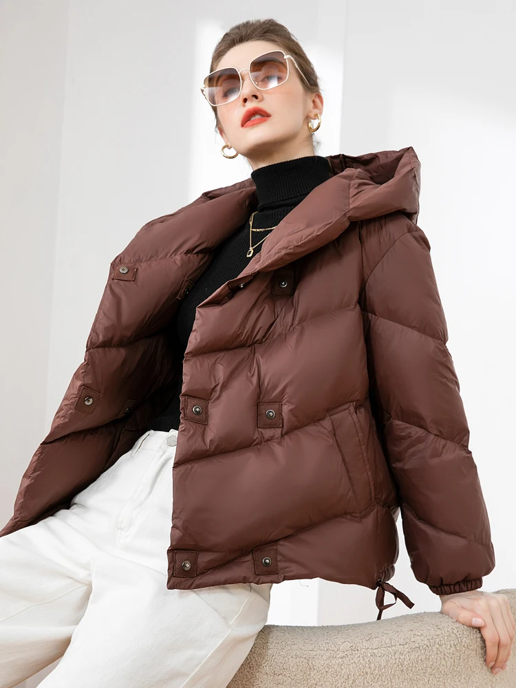 Chaqueta de plumón de pato para mujer, abrigo informal de diseño corto, ultraligero, acolchado, Parkas para invierno, 90%