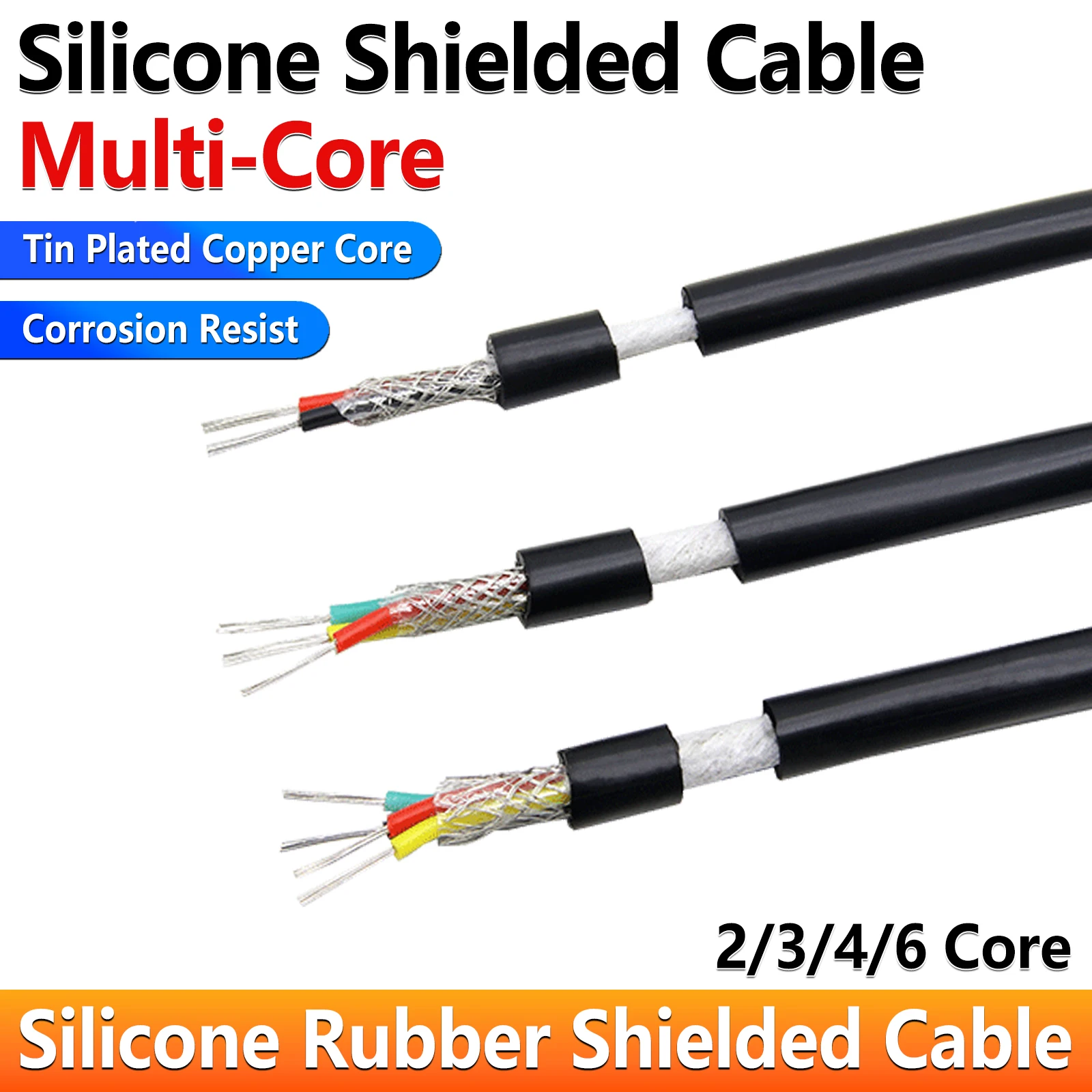 1/5/10m Multi core Silicone Rubber Shielded Cable 0.3 0.5 0.75 1 1.5 2 2.5 mm Flexible Tinned Copper Cable 2 3 4 6Core Insulated