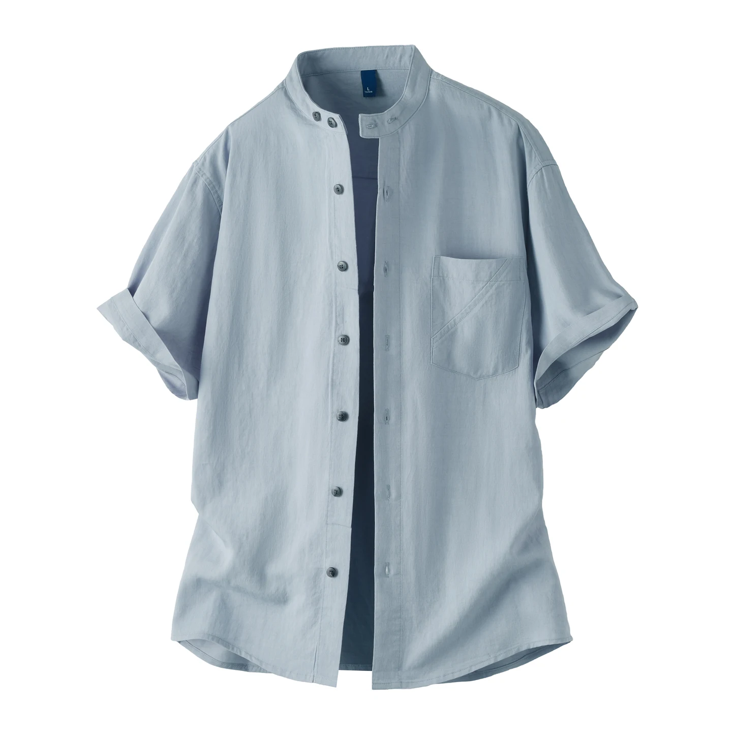 

Summer Lightweight Old Money Style Linen Short-sleeve Shirt for Men American Vintage Loose Mandarin Collar Casual Workwear Shirt