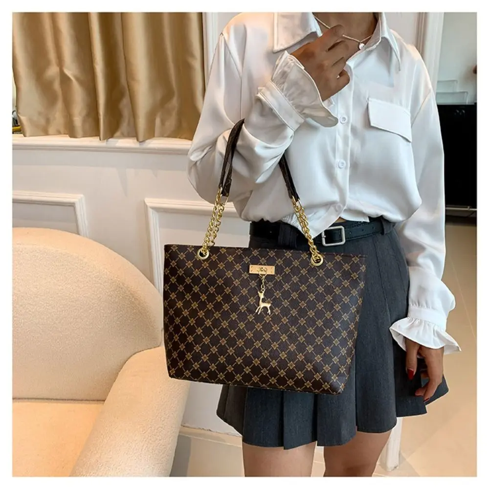 PU-Leder Schultertaschen Große Kapazität Tragetasche Bedruckte Handtaschen Einkaufstasche Damen Langlebige Modetasche Casual – Detail 6