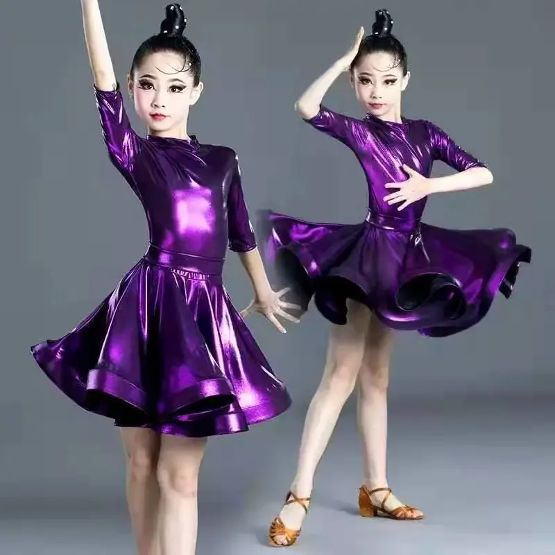 Girls Professional Latin dancing dress Kids Ballroom Salsa Dance wear clothing Children's Competitions Latin Stage wear clothes