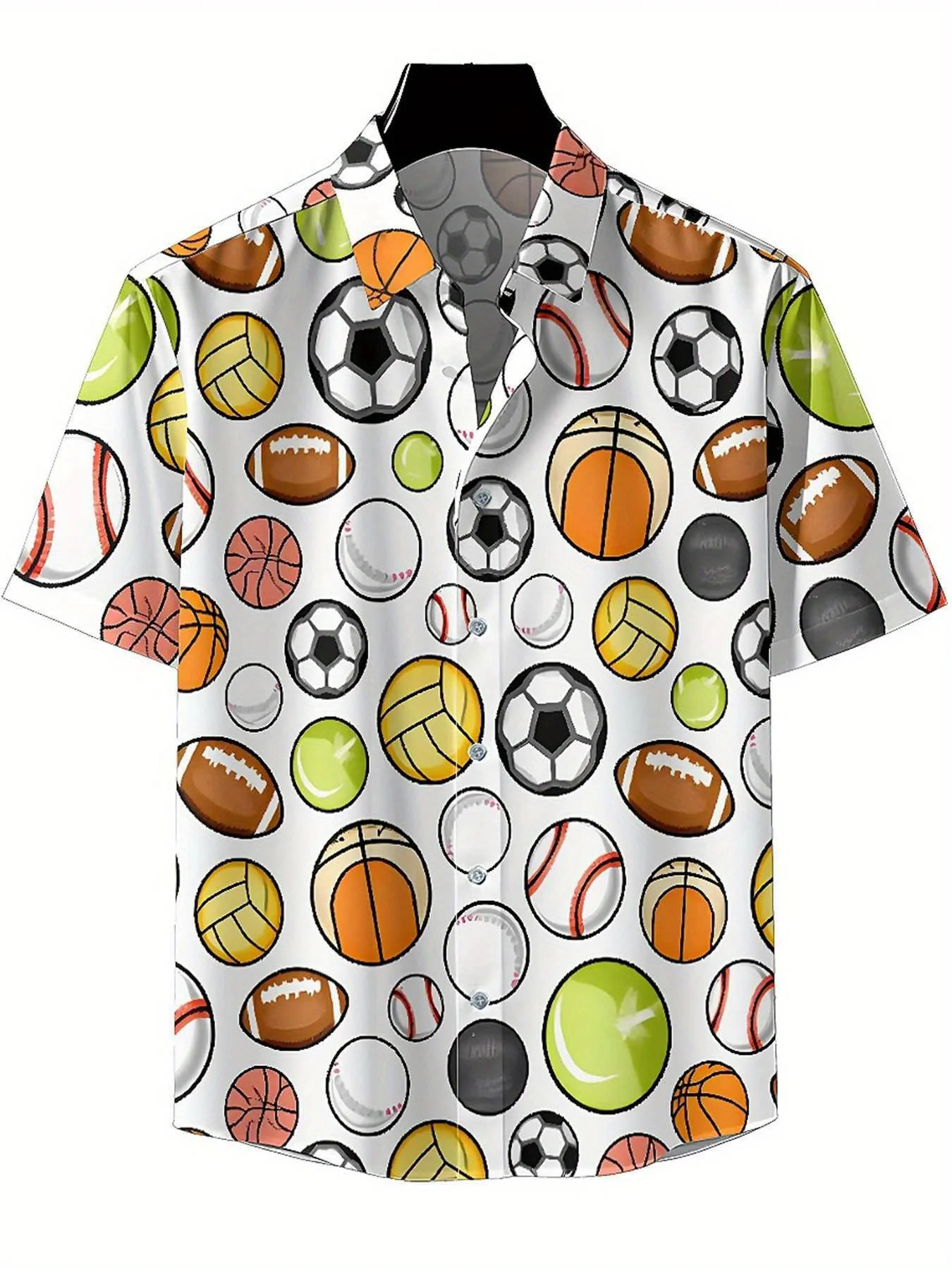 Men's Plus Size Hawaiian Shirts Colorful Balls and Tennis Equipment pattern,New in Summer Fashion Tops,Hip Hop Rock Streetwear