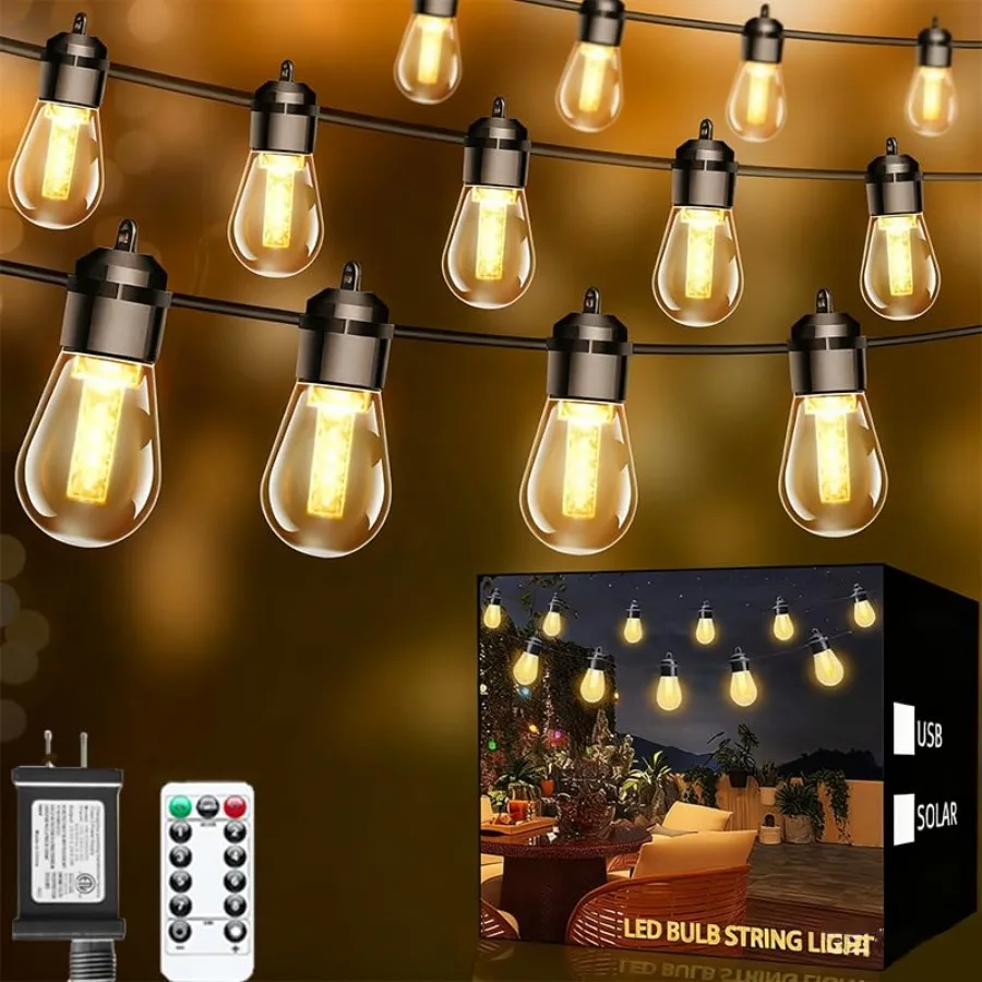 

Уличные гирлянды с 20 небьющимися лампочками S14 в винтажном стиле Эдисон, 2700K, диммируемые, IP65, водонепроницаемые, светодиодные