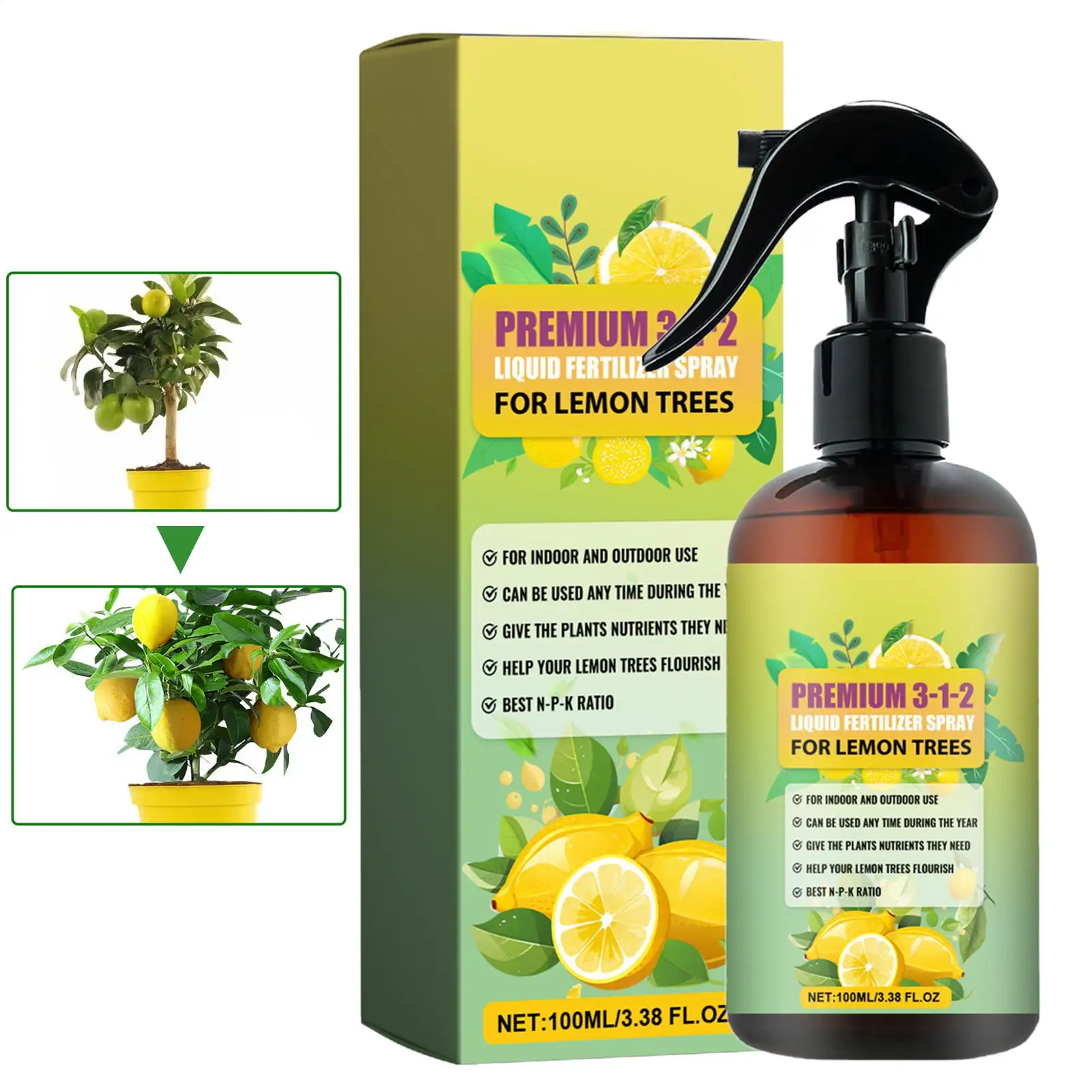 100ml Organic Liquid Fertilizer Root Growth Spray for Lemon Tree Concentrated Booster Fertilizer Mist for Citrus Lemon Trees