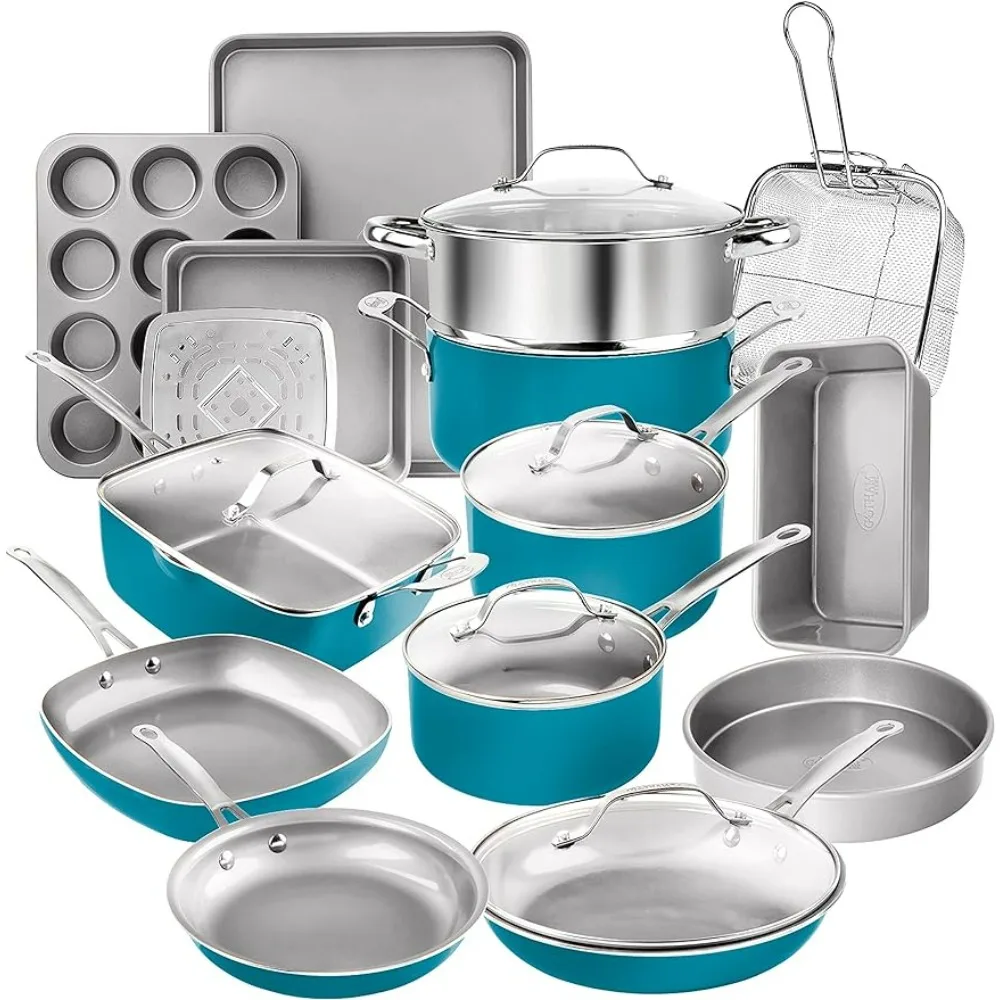 20 Piece Pots and Pans Set Nonstick Cookware Set Non-stick Cookware for Kitchen Dishwasher Safe Aqua Blue Dining Bar Home Garden