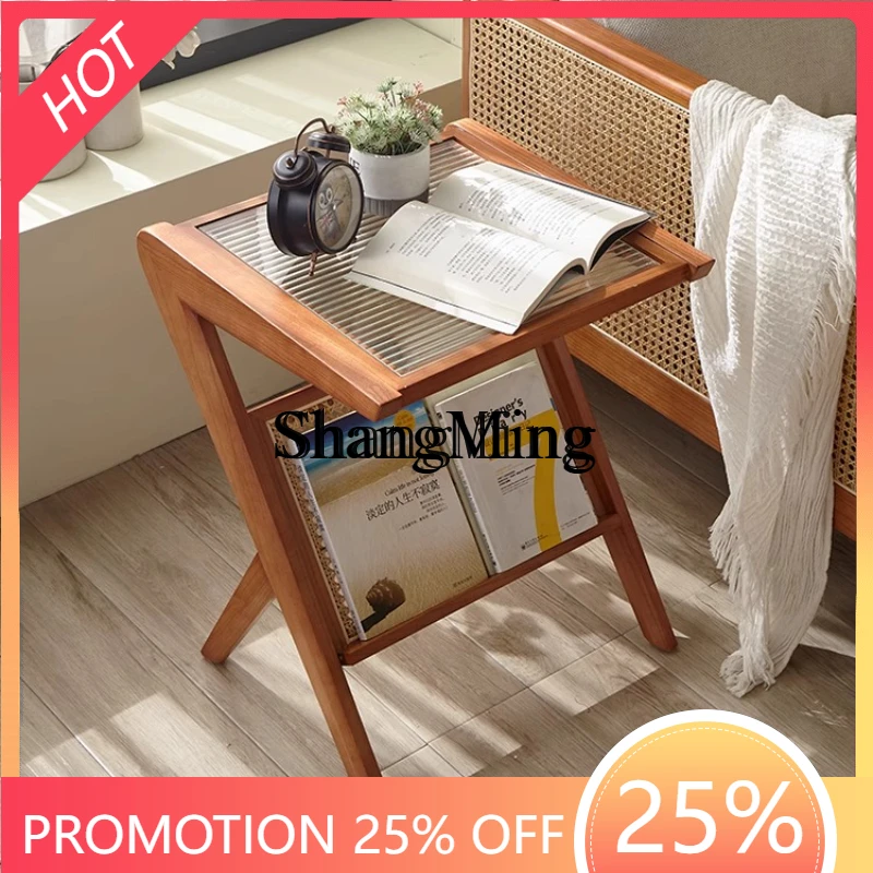 FG good-looking solid wood rattan sofa  few living room Internet celebrity simple small apartment bedside table glass corner few