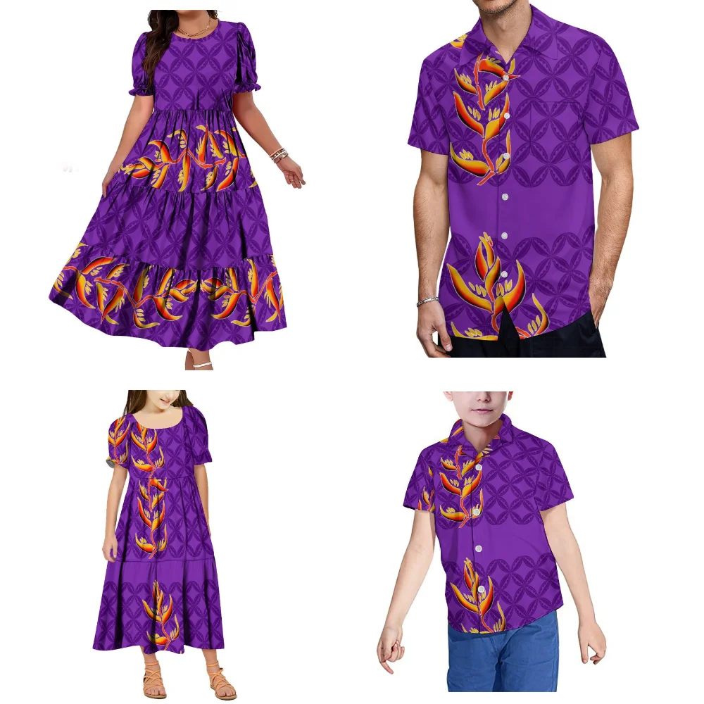 Conjuntos familiares para fiesta de Navidad de Samoa polinesia, vestidos para mujer, camisas para hombre, ropa moderna y cómoda para niñas y niños