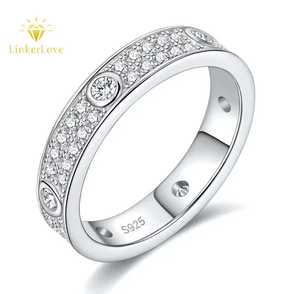 

2025 Eternity Moissanite Band 2.0Mm Couple Wedding Ring Plated 18K White Gold Real 925 Sterling Silver Jewelry Luxury Woman Ring