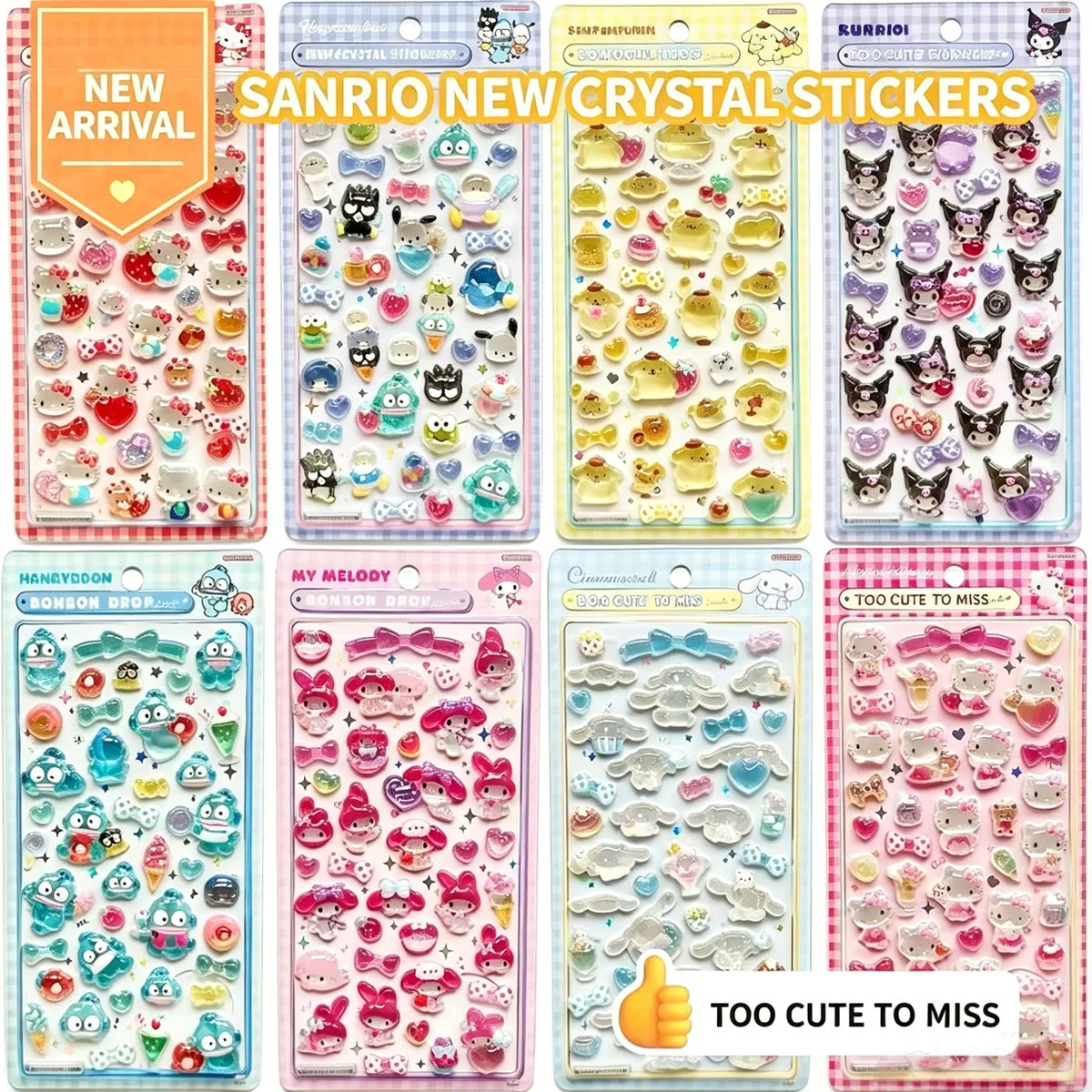 Sanrio 3D-Kristallaufkleber – Geeignet zum Dekorieren von Handyhüllen, Tagebüchern und Sammelalben; Ideal als Geschenke für Kinder
