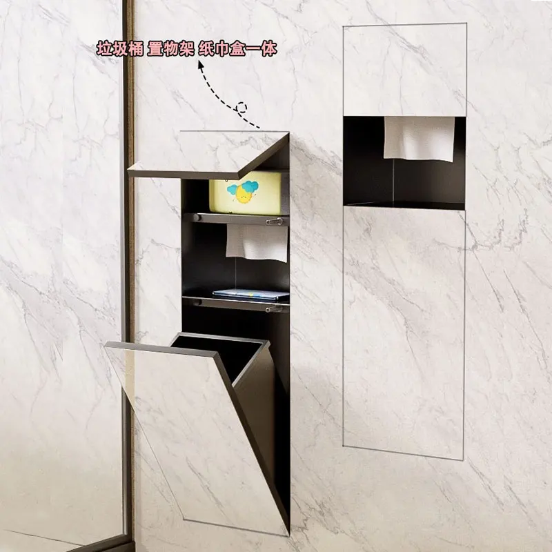 

Suitable for Toilets! Hidden Stainless Steel Niche Toilet Shelf & Embedded Trash Can