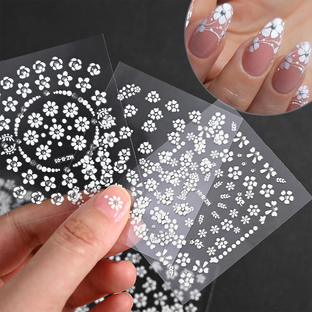 30 ชิ้น 3D ดอกไม้สีขาวสติกเกอร์เล็บเพชรซากุระ/เดซี่ Self - กาวเล็บ Art Decals Elegant ดอกไม้ DIY ตกแต่งเล็บ &