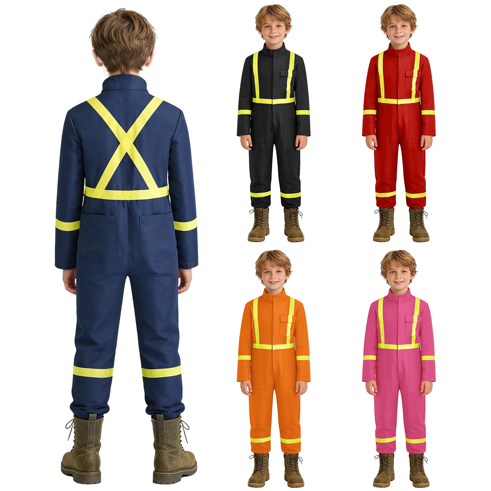 Kids Boys Girls Full-body Workwear Coverall Long Sleeve Zipper Closure Long Pants Work Jumpsuit Workshop Outdoor Safety Costume