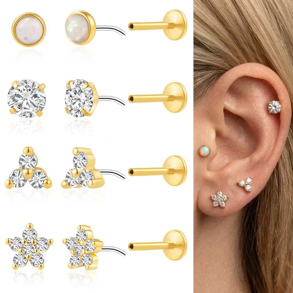 

EVISPOL 18G Stainless Steel Threadless Flat Back Stud Earrings for Women Hypoallergenic CZ Cartilage Labret Piercing Jewelry