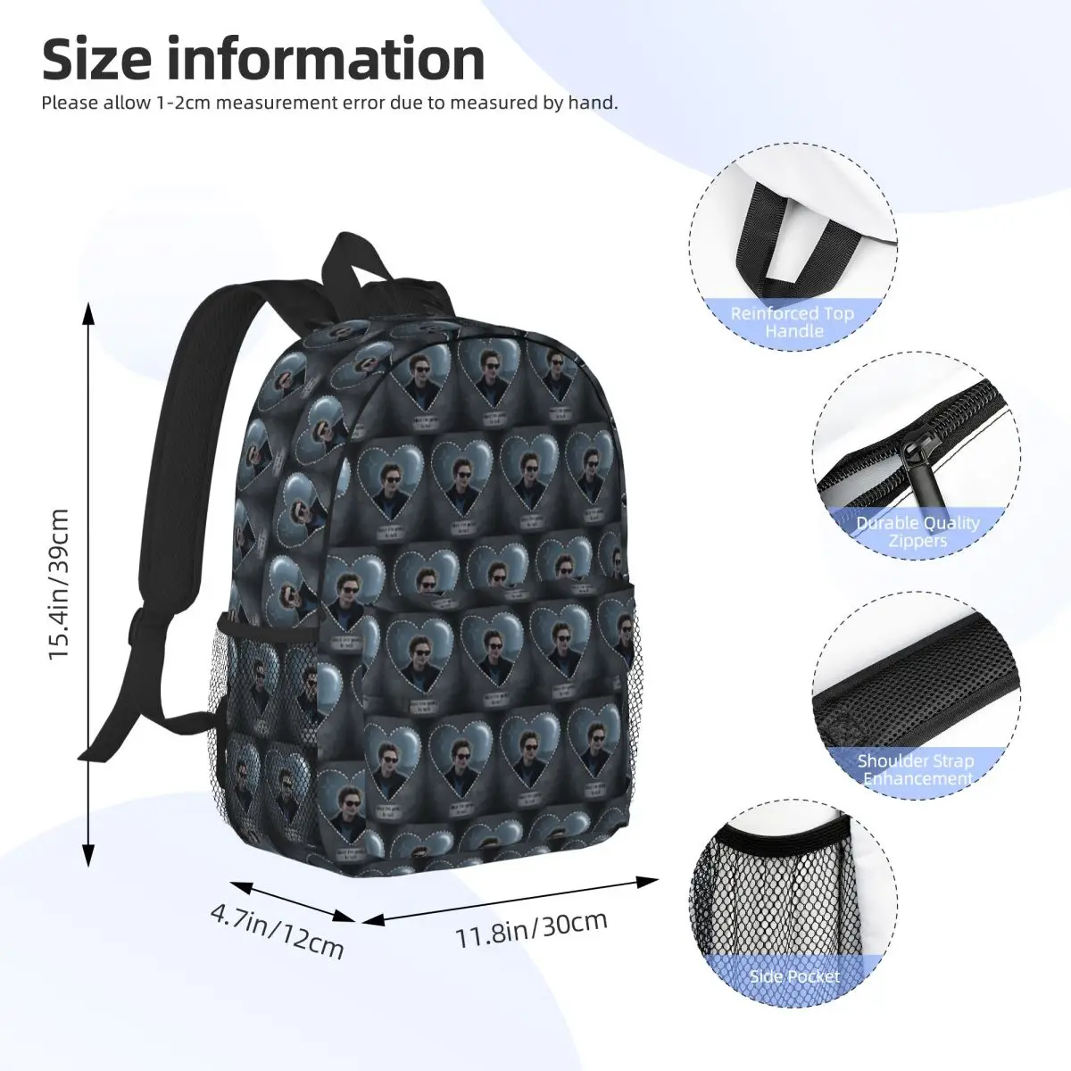 Edward Cullen Twilight Backpack Student BookBag Children School Bag Laptop Shoulder Bags for Men Women