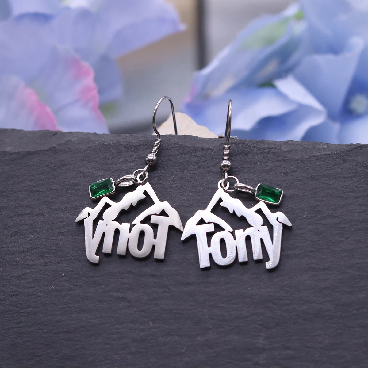Customized Name Mountain Earrings Stainless Steel Personalized Waterproof Ear Hook with  Crystal Dainty Jewelry Gifts for Her