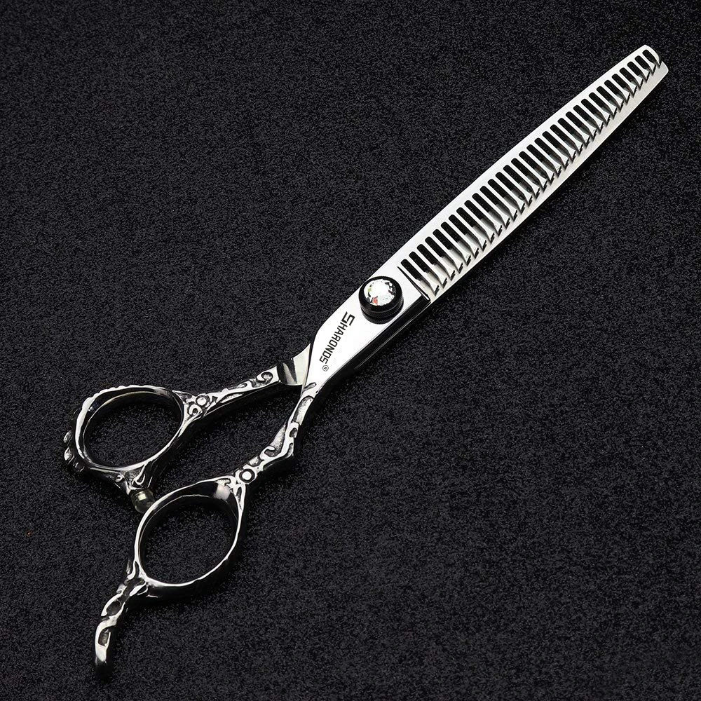 A complete set of professional hair salon scissors, flat teeth scissors, 7-inch hairstylist's exclusive hair clipper tools.