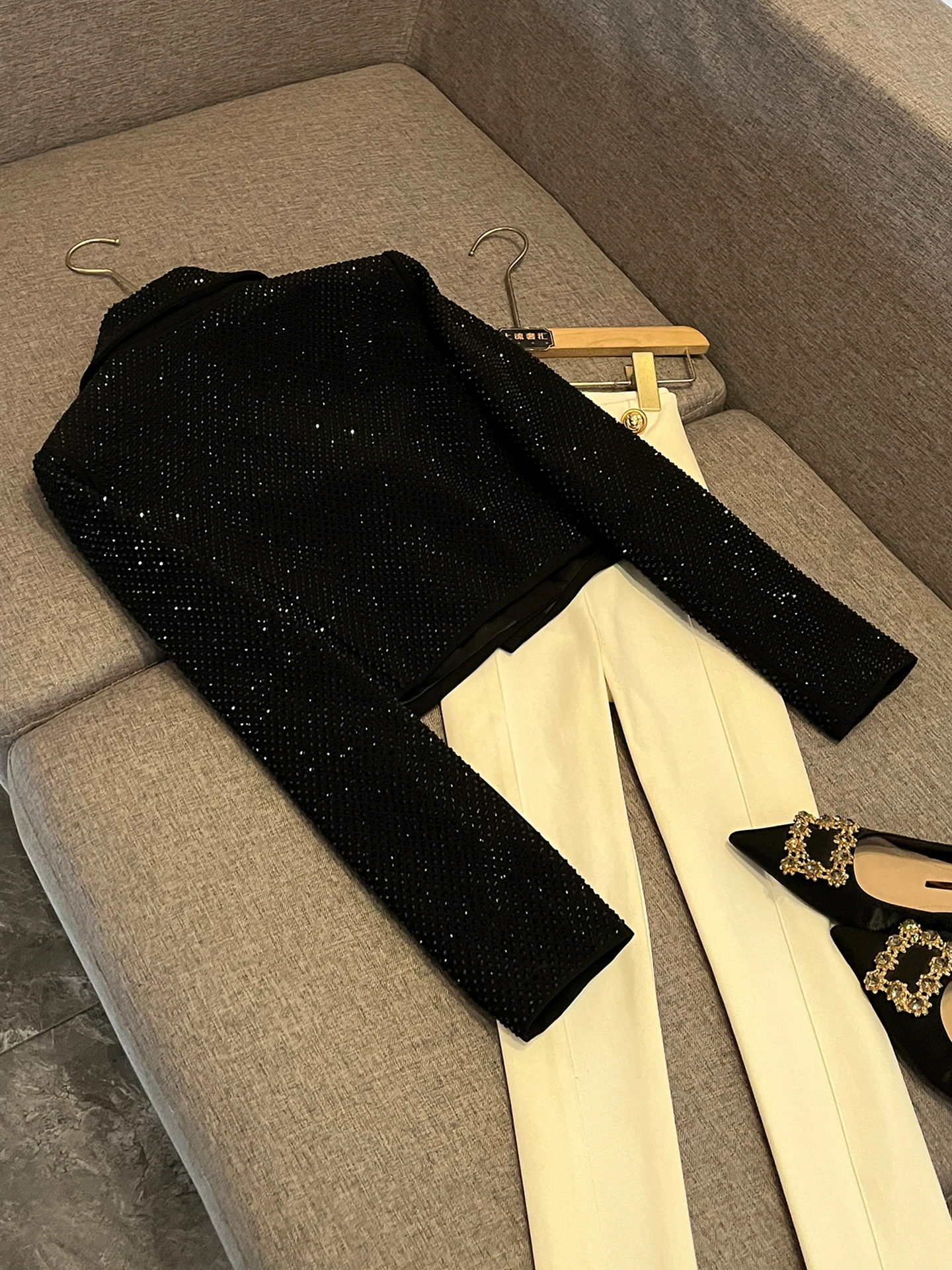 Costume femme haut de gamme Jaet strass lourd minceur polyvalent Faionable automne hiver trajet Sle Long Sve DK