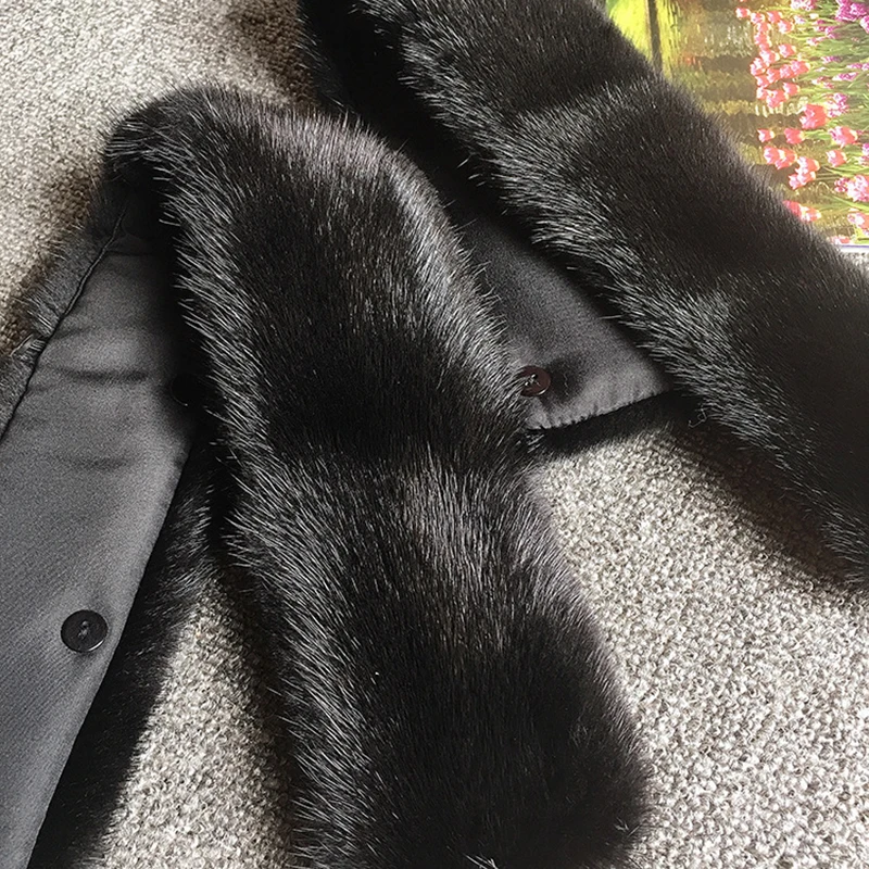 50cm Natural Mink Fur Black Collar DIY Apparel Sewing Fluffy Trimming Fabric Coat Hood Shawl Decoration Fur Brown Fur Collar