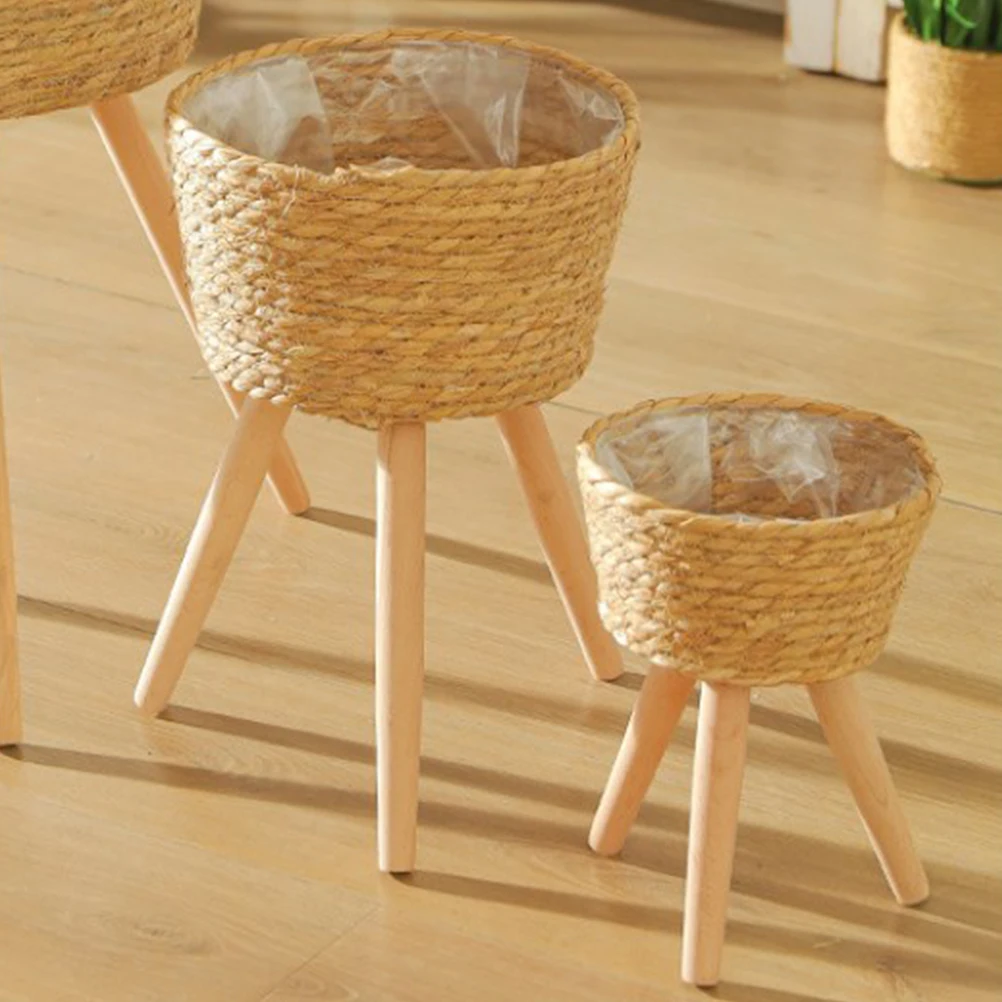 

Wood Woven Plant Pot on Standing Legs Household Planter Pot Basket Wood Flower Basket For Indoor Plants Wood Flower Pots 2024