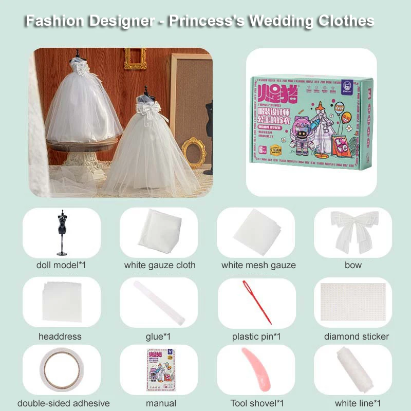 Fashion Design Kit for Girls Creativity DIY Arts & Crafts Toys Doll Clothes Sewing Kit Kids Learning Toys Princess Wedding Dress