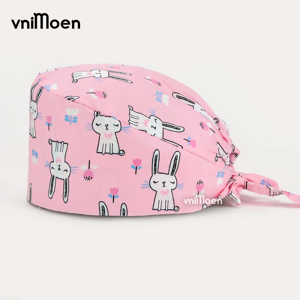 vnimoen Unisex cotton Cartoon print Scrub hat adjustable Scrub hat beauty salon cap lab pet shop With sweat towel Scrub Dust cap