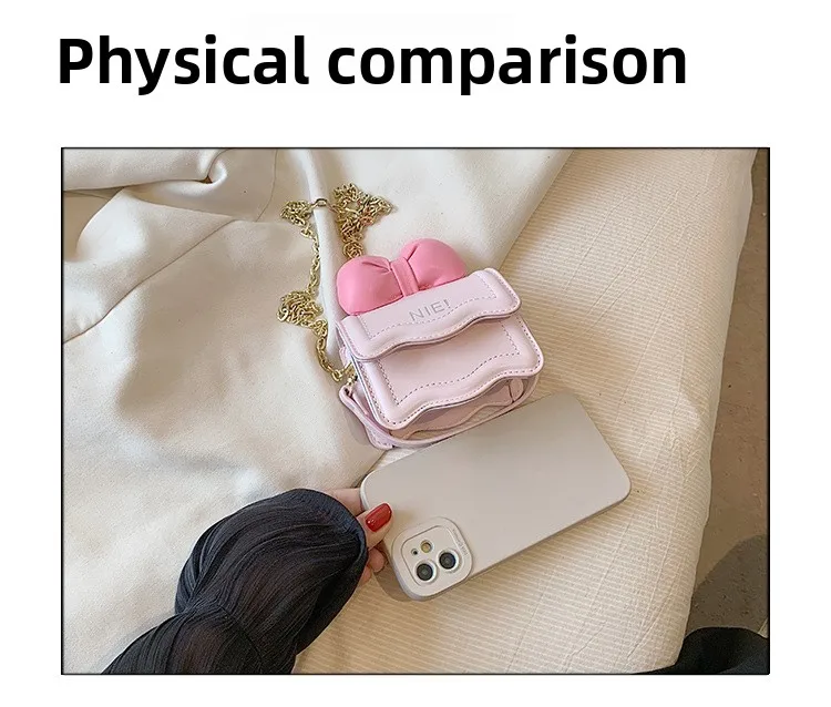 Niedliche Umhängetasche mit Schleifenkette, koreanische Mini-Schultertasche für Mädchen, Kinder, Mutter, Tochter, passende Modetasche – Detail 7