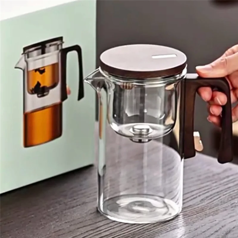 

IALJ-720ML Glass Teapot Water Separation Inner Container One Click Magnetic Switch Tea Filtration Tea Pot Wood Handle Cup Set