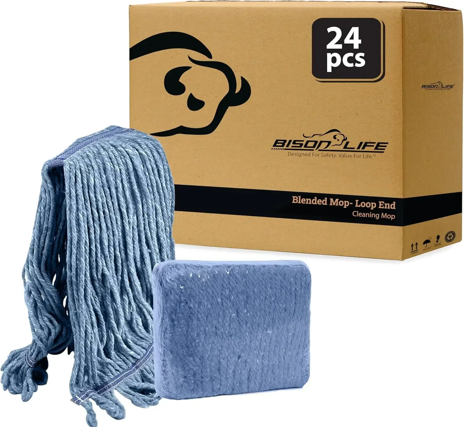 

HEAVY DUTY Commercial Mop Head Replacement, Wet Industrial Blue Cotton Looped End String Cleaning Mop Head Refill (Case of 24)