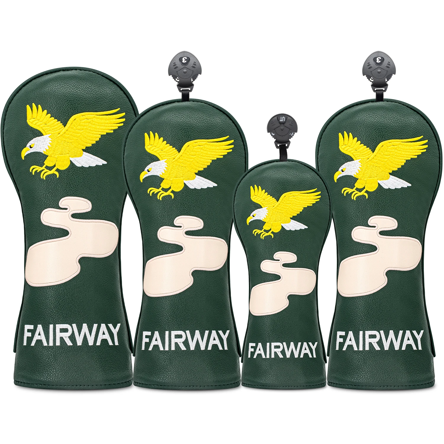 1PC/4PCS Golden Eagle Pattern Headcovers for Driver, Fairway & Hybrid, PU Material, Protective Covers for Men & Women Golfers