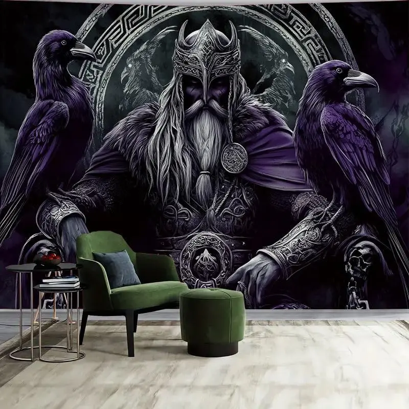 VIKAMA Red Black Gothic Skull Tapestry Horned Demon Pentagram Occult Art Hanging Decor For Bedroom Living Room Dorm Walls