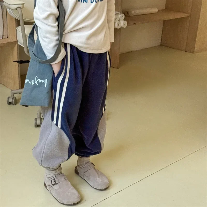 

WinterThicken Warm Trousers Kids Clothes Clohtes Costumes Spring Newbrons Outfit Children Striped Fleece Casual Pants Baby Boys