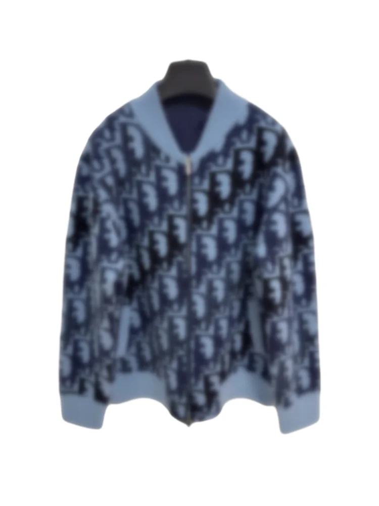 Faionable Knitted Woolen Jaet 2025 Autumn Winter New Sle Color Blo Letter Embroidery ex Zipper Cardigan Long Sve