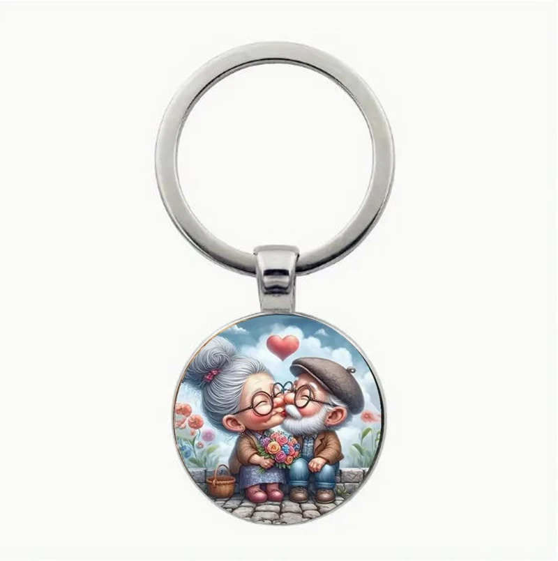 A retro style zinc alloy keychain designed for the love of an elderly couple, suitable for couples and Valentine's Day gifts