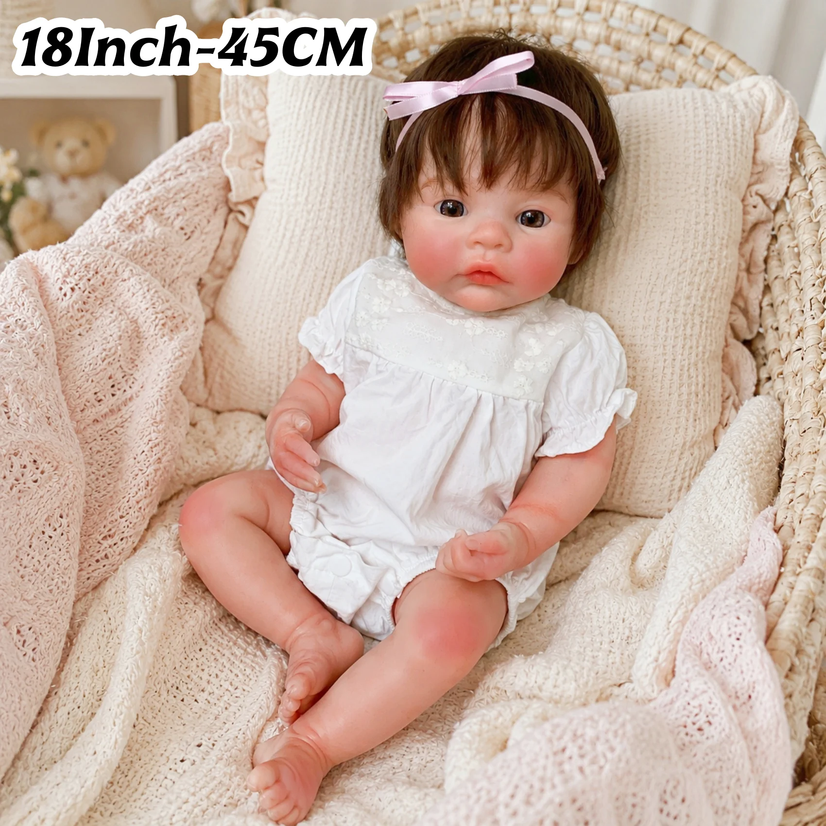 46CM Silicone Girl Doll Meadow Already Painted New Design Can Open Mouth reborn de silicona doll As Gift For Daughter's Birthday