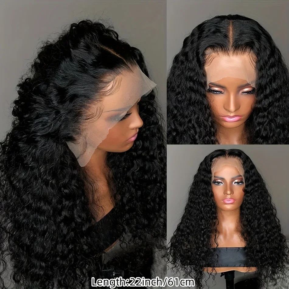 باروكة شعر بشري بدانتيل أمامي بكثافة 200% 13 × 4 عالية الدقة - باروكات مموجة عميقة مع حواف كاملة طبيعية وشعر أطفال، سويسرية مقطوعة مسبقًا