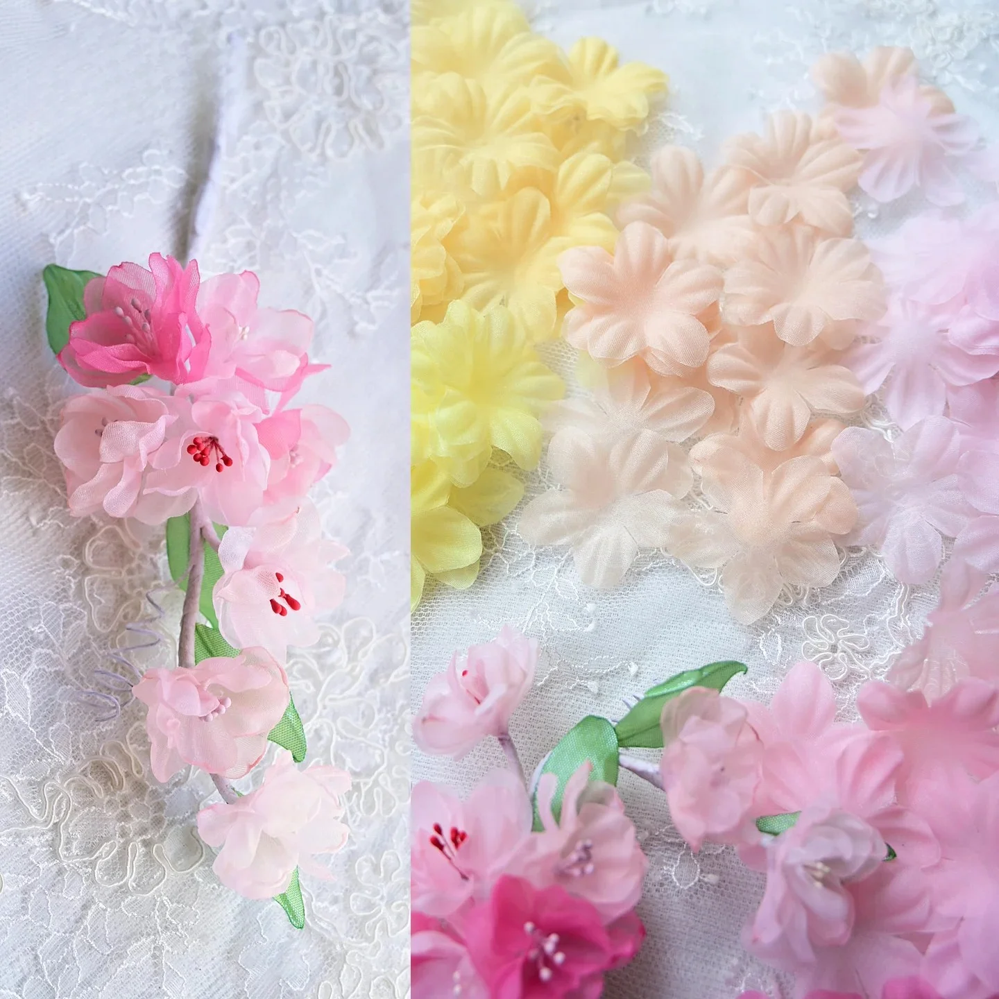 100PC/Pack 3.6CM Satin Pleated Petal Wedding Dress Headwear.Doll Dress Hot Pressed Shaping Material Bell Orchid.3D Fabric Petals