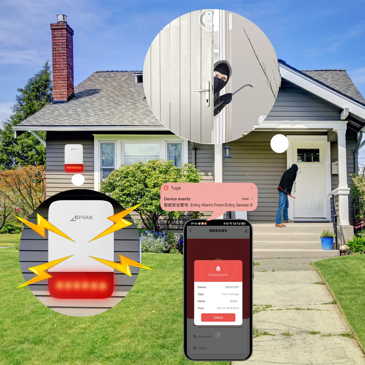 CPVAN Wireless WIFI Smart Tuya صفارة الإنذار الداخلية/الخارجية 120dB مقاومة للماء بطارية مدمجة 5000 مللي أمبير في الساعة لإنذار أمان المنزل #1