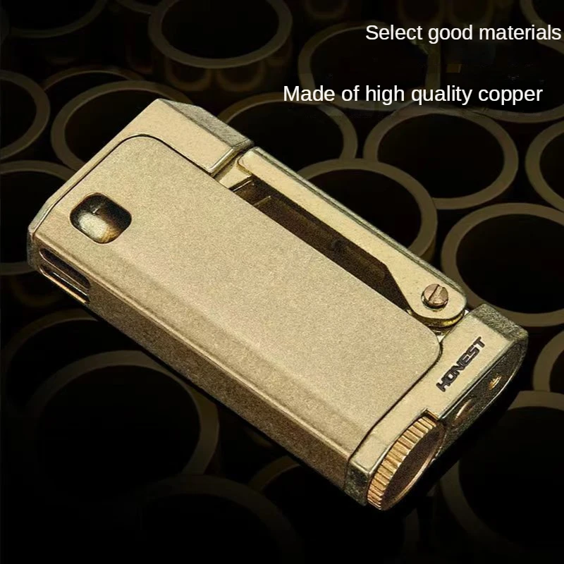 HONEST Windproof Kerosine Lighter Personalized Vintage Retro Old Knurled Brass Grinding Wheel Smoking Accessories Gadgets