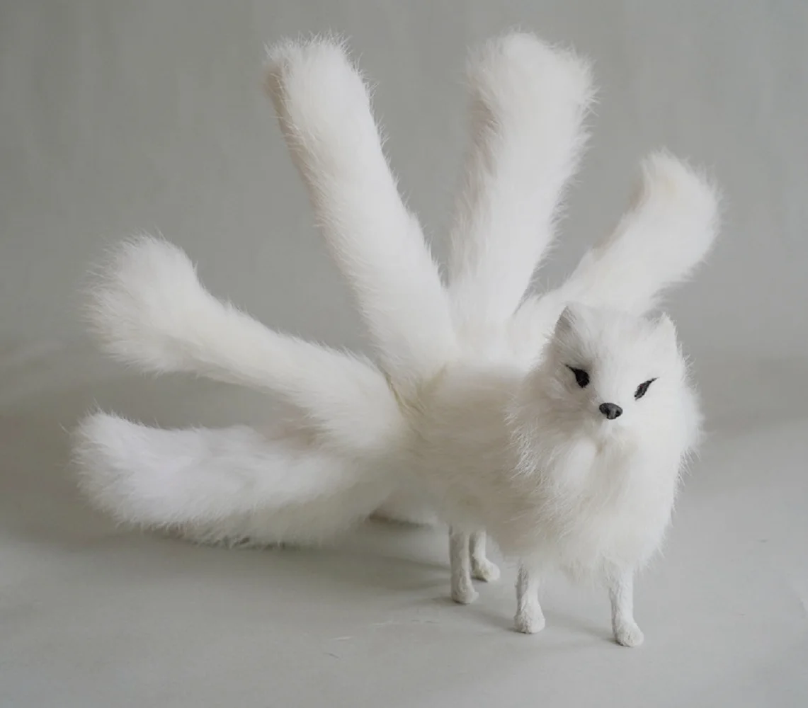 cute simulation white fox toy plastic&fur real life nine-tails fox doll gift about 30x12.5cm