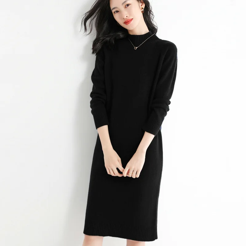 

Oversized Outerwear Dress Women Long Knit Straight Dress Thick Warm Turtleneck Casasul Loose Sweater Dress Baggy Midi Dresses