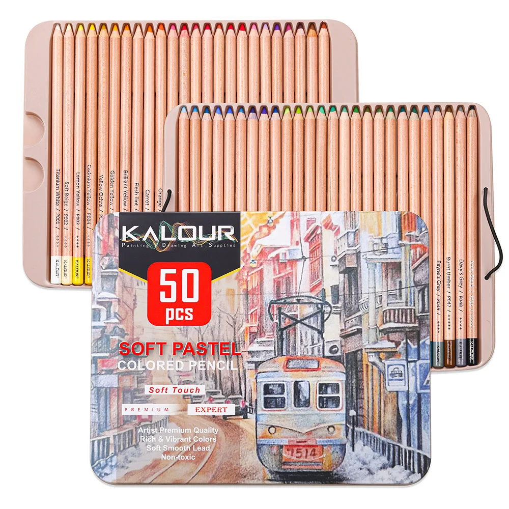 KALOUR 50 Piece Professional Soft Pastel Colored Pencil Wood Skin Tints Pastel Colored Pencils For Artist Coloring Art Supplies