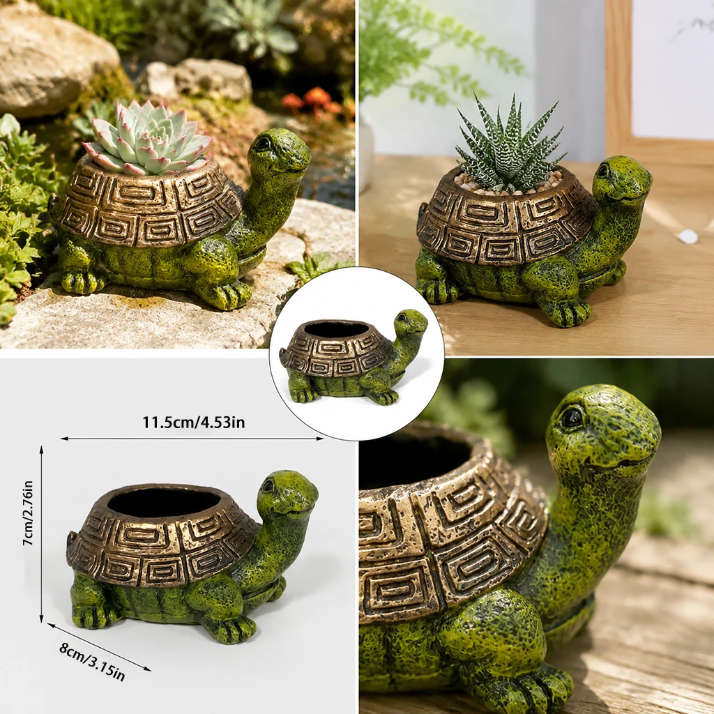 Cute Turtle Planter Resin Succulent Pot Animal Flower Pot Home Garden Decor Desk Ornament Gift for Plant Lovers