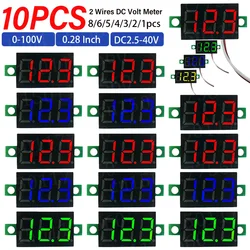 2 przewody DC woltomierz wyświetlacz LED 0.28 Cal cyfrowy Tester napięcia DC 2.5V-40V czerwony/niebieski/żółty/zielony Mini woltomierz cyfrowy