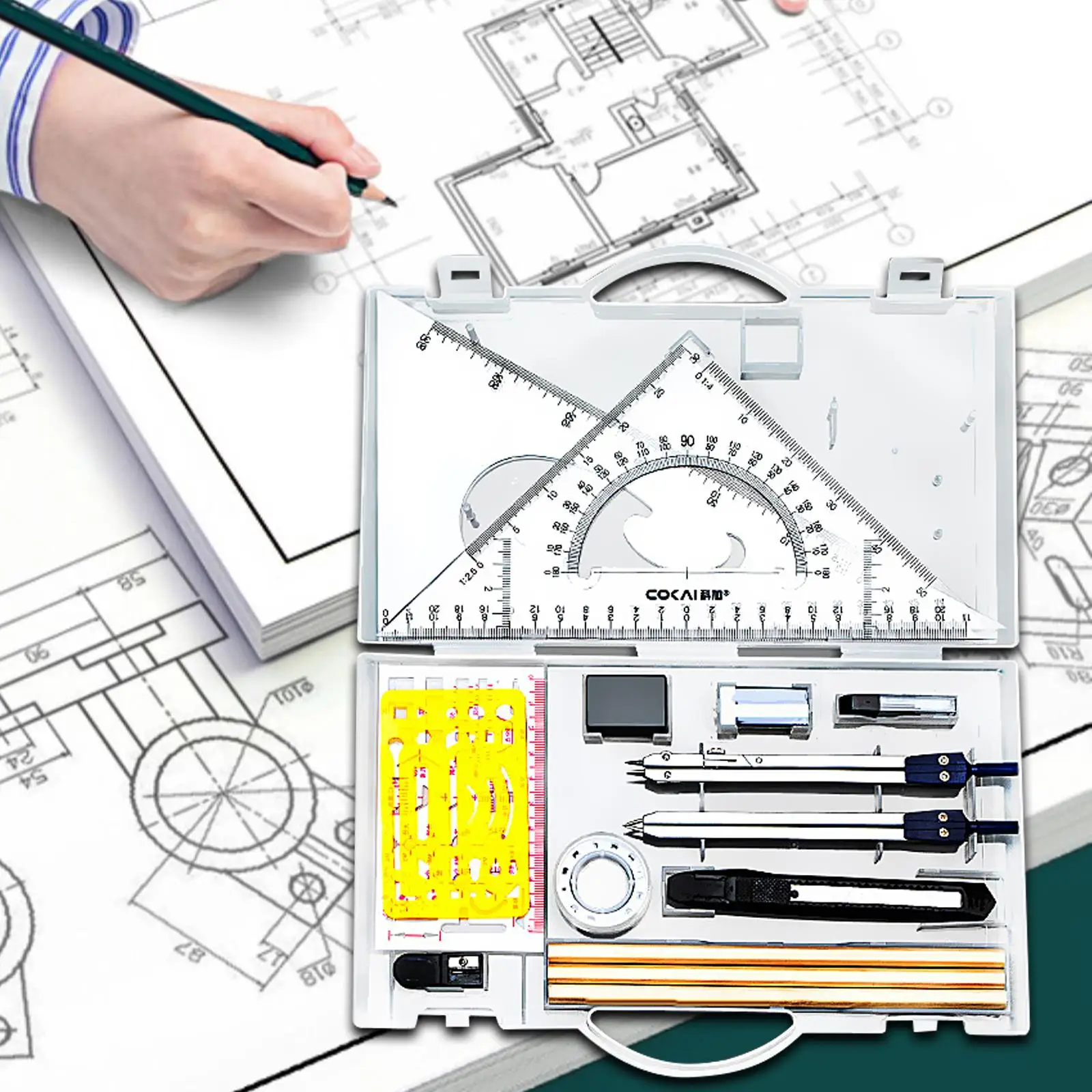 Ingegneri geometria bussola righello strumento di disegno righelli triangolari multiuso con scatola di immagazzinaggio per Draftsmen leggero riutilizzabile