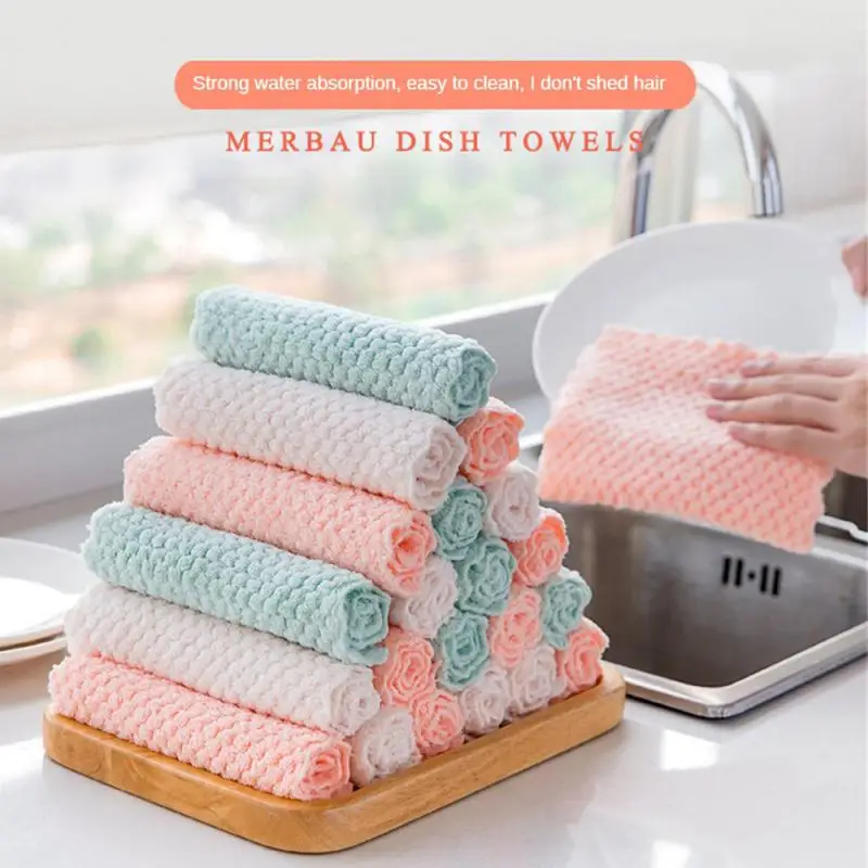 3/6PCS Coral Velvet Rag Kitchen Dishcloth Microfiber Thicken Absorbent Dish Cloth Towel Household Kitchen Cleaning Wipe Cloth