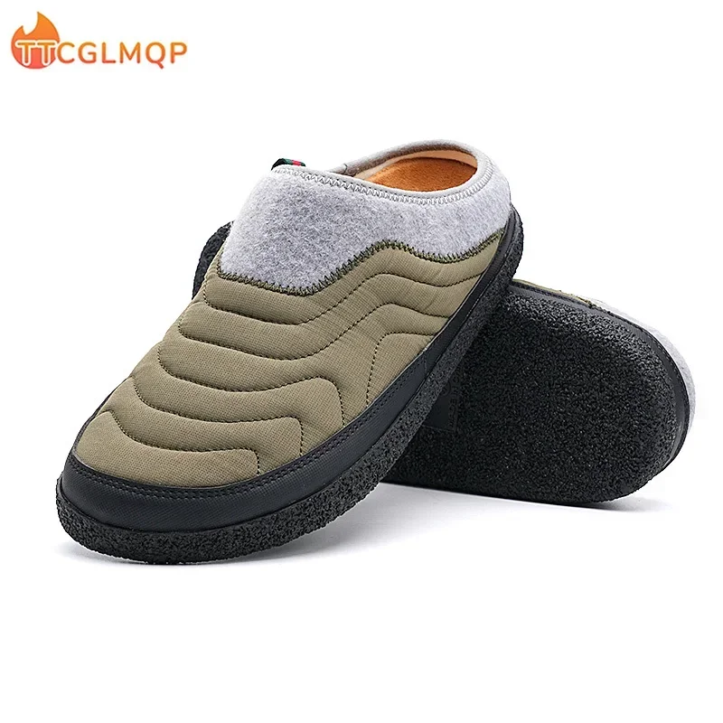 

Winter Men's Slippers Indoor Warm Shoes Plush Flock Male Slippers For Home Hard-wearing Outdoor Non slip Walking Mans Footwear