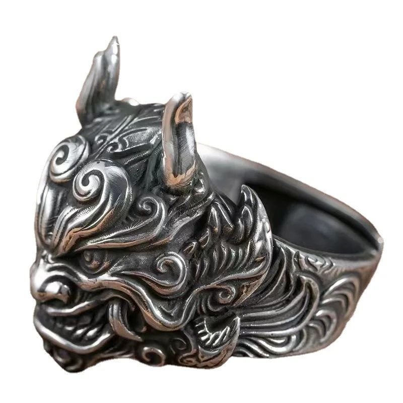 Vintage Devil Mask Ring Halloween Personalized Thai Silver Open Ring