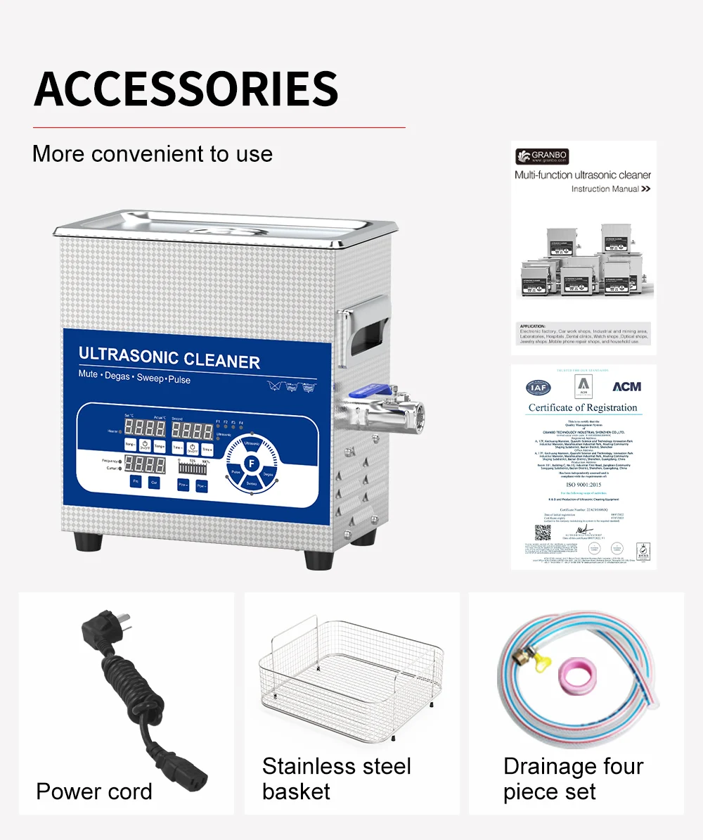 GRANBO Neuer Ultraschall-Container 40/68/80/100/120 kHz 800 W 7,9 Gal Labor-Automotorteile, chemische Industrie, Mehrzweckreinigung – Detail 3