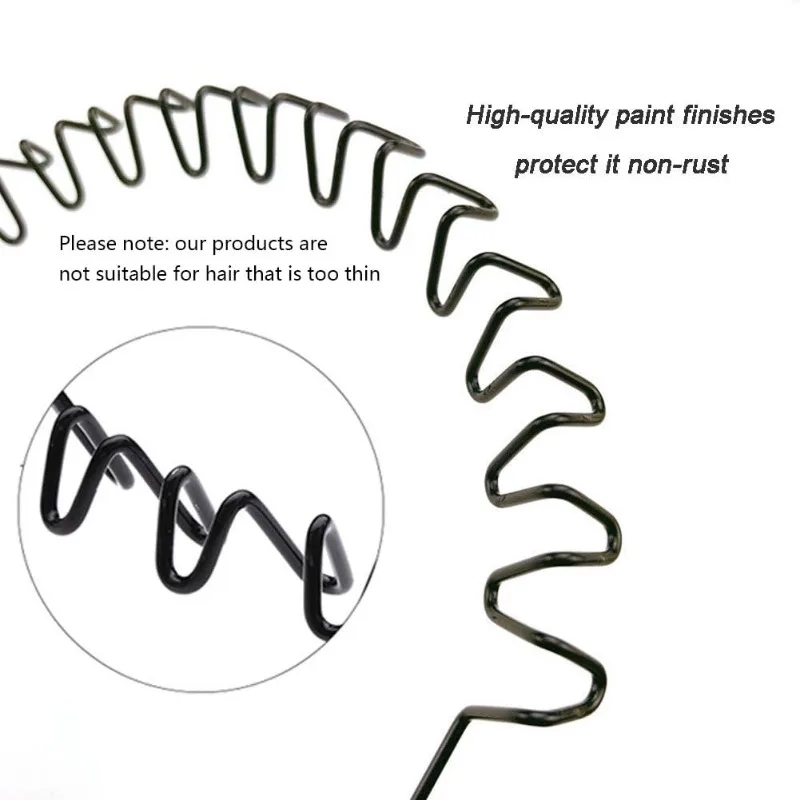 2팩 블랙 메탈 스프링 웨이브 헤어밴드, 남녀공용 미끄럼 방지 패션 스포츠 모자