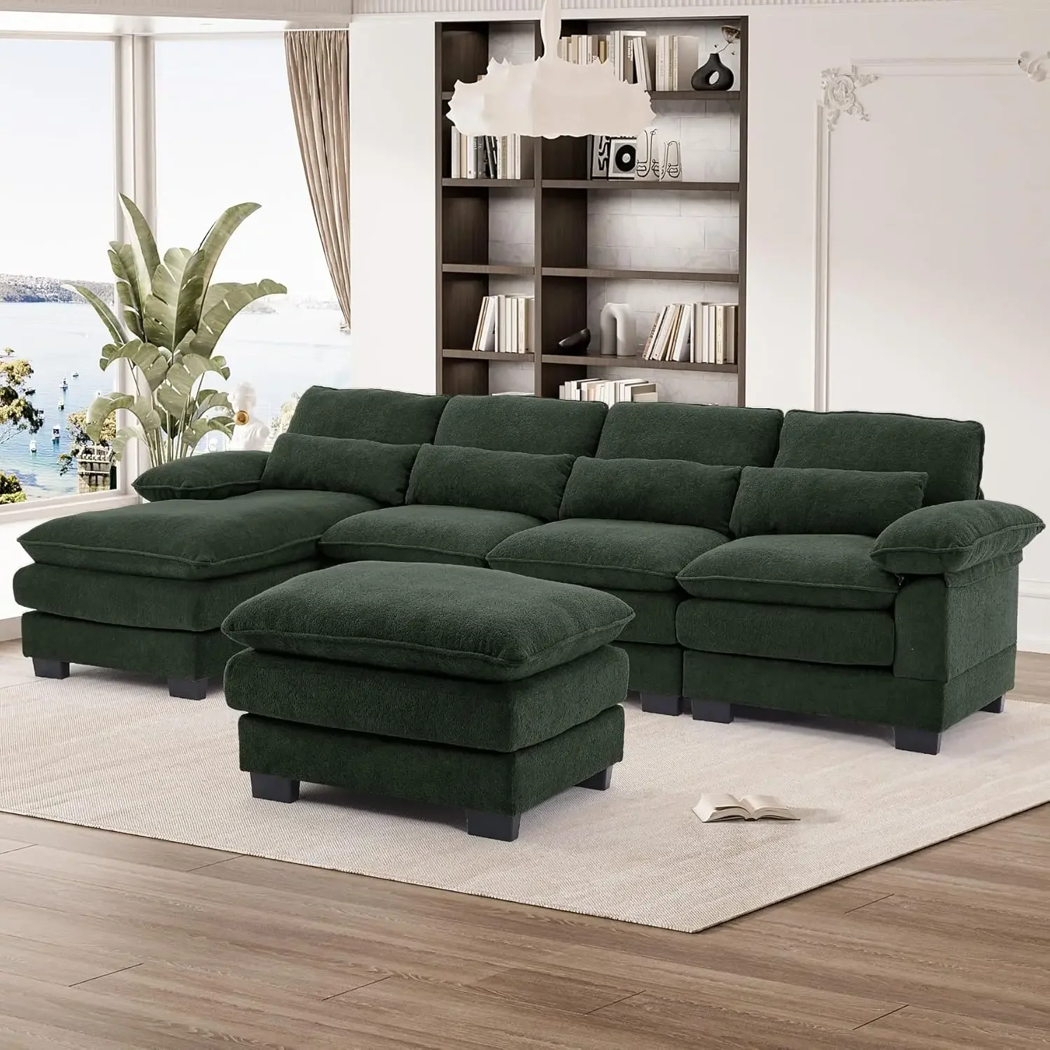 Sofa segmentowa w kształcie litery U Cloud Couch Wygodna sofa modułowa, Sofa rozkładana w kształcie litery L z szezlongiem, otomana i poduszki